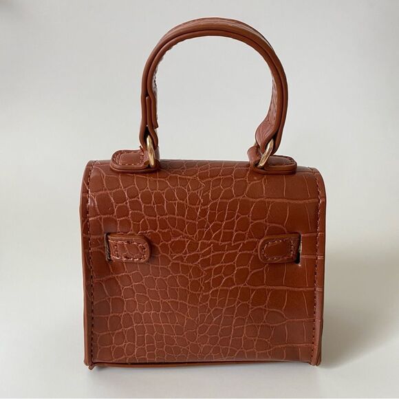 Fashion Nova Faux Crocodile Mini Crossbody Handbag - Cognac - Picture 3 of 6